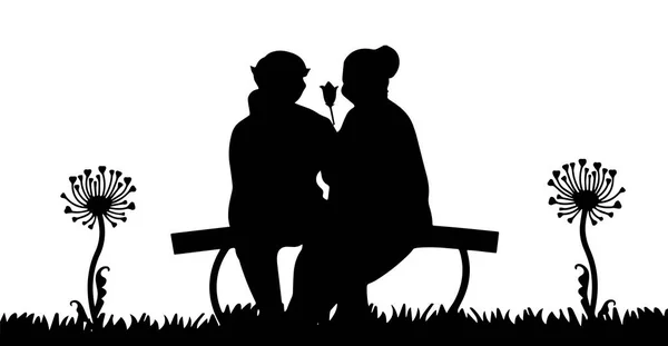 Silhouette Elderly Couple Back View Vector Eps — Stock Vector