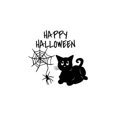 Cadılar Bayramı, kara kedi, örümcek ağı. Vektör. EPS biçimi