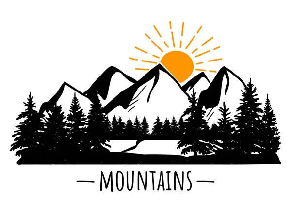 Montagne Disegno Paesaggio Forestale Vettore Passi — Vettoriale Stock