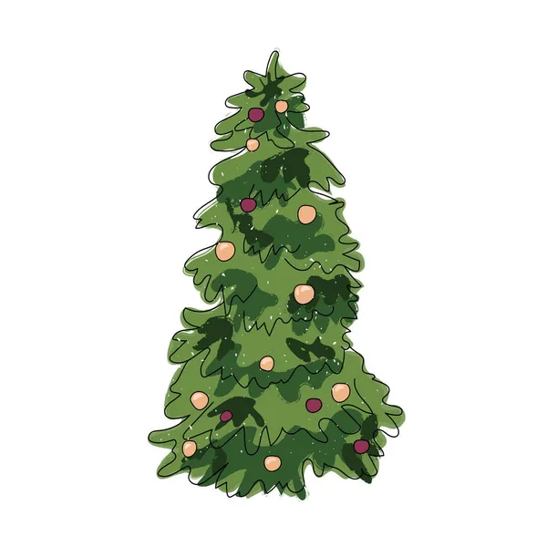Weihnachtsbaumvektor Geschmückter Weihnachtsbaum Geschmückter Weihnachtsbaum Auf Isoliertem Weißem Hintergrund Vektorillustration — Stockvektor
