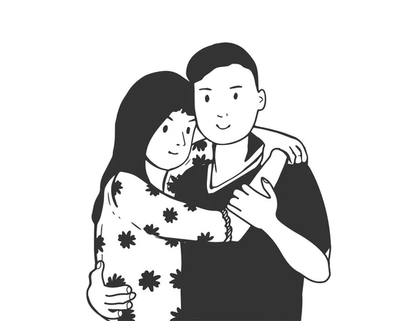 镜头上的男人和女孩 女孩和男孩拥抱 恋爱中的夫妻病媒 — 图库矢量图片