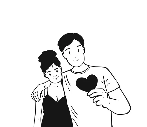 Couple Vector Drawing Guy Girl Camera Lovers Vector Sketch Man — 图库矢量图片