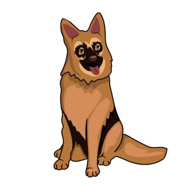 Koyun-köpek vektörü. oturan köpek vektörü. Beyaz arka planda oturan Alman çoban vektörü. Çoban dil çizimi yapıyor. Vektör çizimi. eps