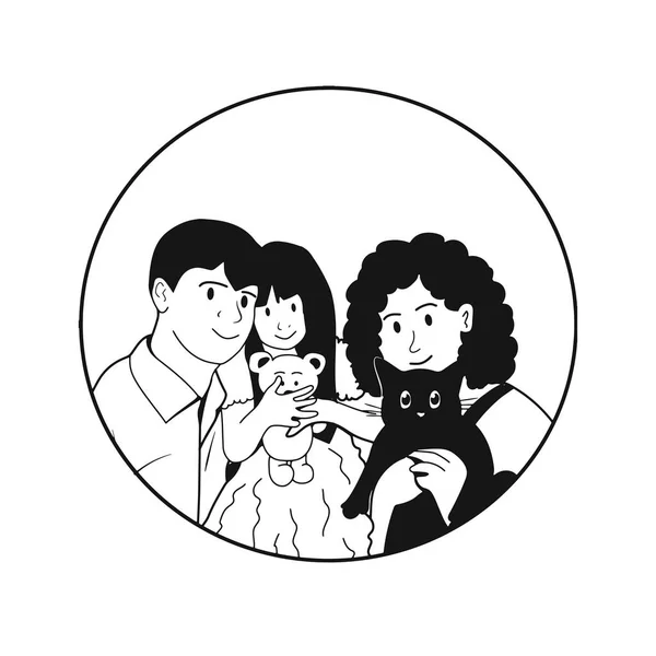 家庭拍摄病媒草图 幸福的家庭在一个圆形的框架内 矢量图形 — 图库矢量图片