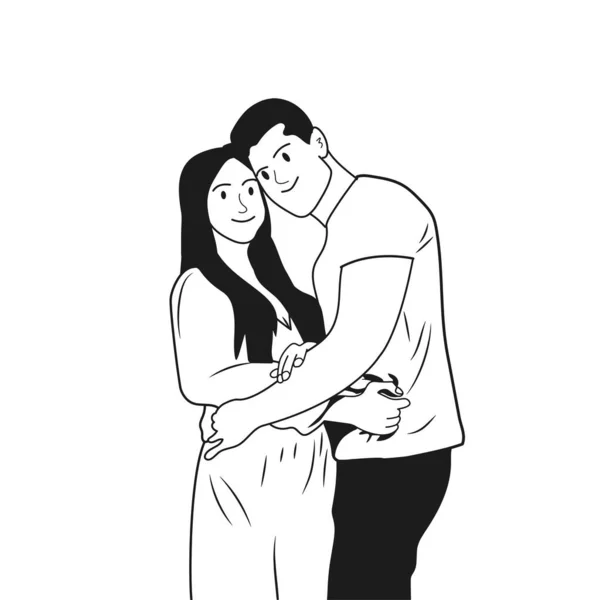 情人画矢量 一对拥抱矢量绘图 女孩和男孩拥抱 恋爱中的夫妻病媒 — 图库矢量图片