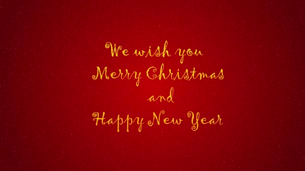 Julanimation vykort inbjudan med text Vi önskar dig god jul och gott nytt år. Snö faller på en röd bakgrund. Grattis, vykort, önskekoncept. 4k. — Stockvideo