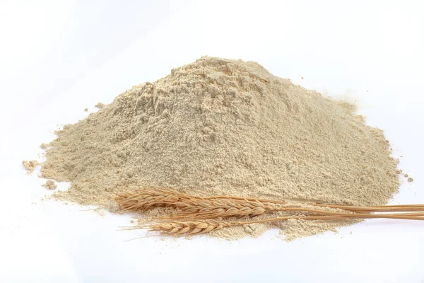 Close Pile Flour Ears Wheat Sifting Flour Concept Material Photo — Stock Photo, Image