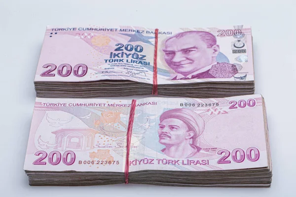 Türkische Lira Note 100 200 Türkische Lira Ein Bündel Lira — Stockfoto