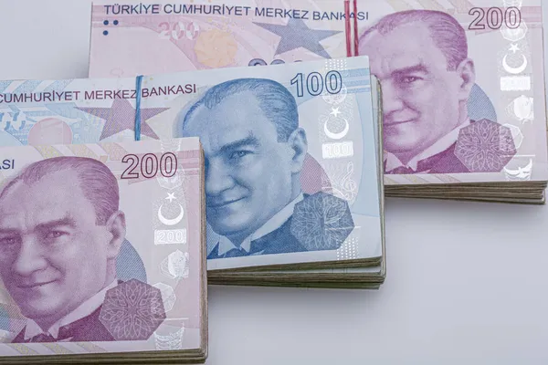 Billete Lira Turca 100 200 Liras Turcas Manojo Lira Aislado — Foto de Stock