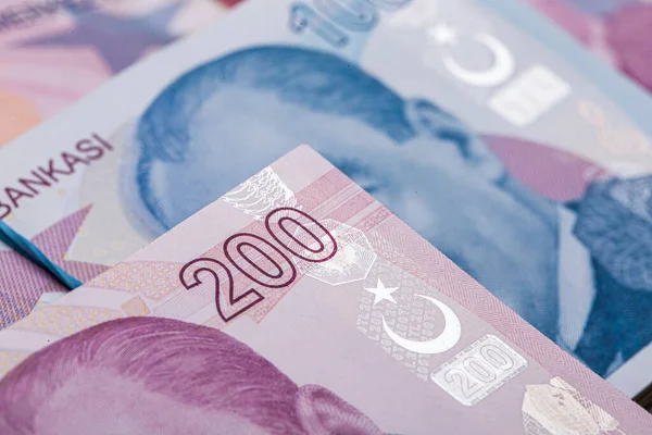 Nota Lira Turca 100 200 Liras Turcas Bando Lira Isolado — Fotografia de Stock