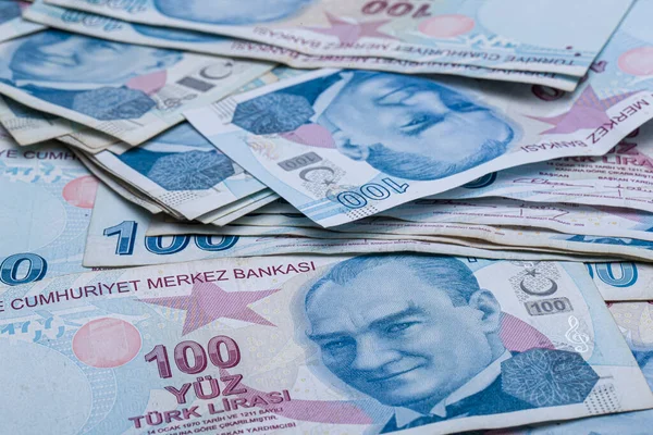 Billete Lira Turca 100 200 Liras Turcas Manojo Lira Aislado — Foto de Stock