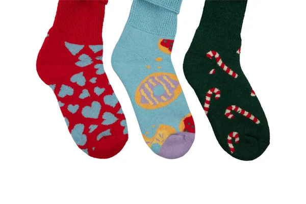 Multi Colored Socks White Background View Many Different Socks Cold — Stock Photo, Image