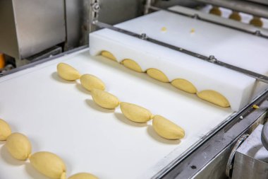 Tatlı üretim fabrikasında sekerpare tatlı üretimi. Tepside lezzetli Türk usulü tatlı sekerpare. Türk Ramazanı tatlı Sekerpare.