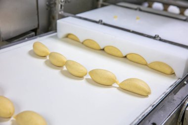 Tatlı üretim fabrikasında sekerpare tatlı üretimi. Tepside lezzetli Türk usulü tatlı sekerpare. Türk Ramazanı tatlı Sekerpare.