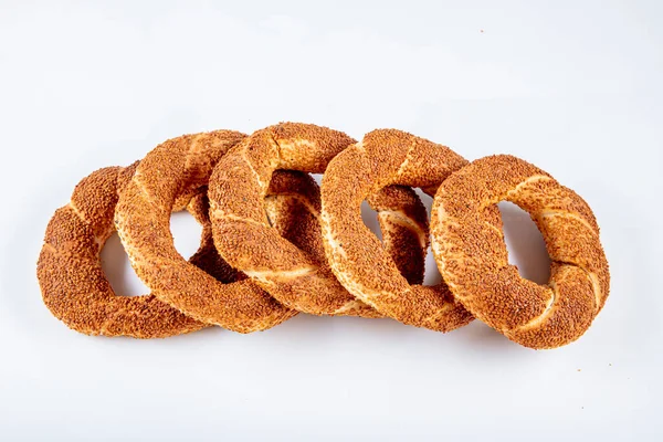 Panecillo Turco Simit Gevrek Panecillos Sésamo Tradicionales Turcos Simit Aislado —  Fotos de Stock