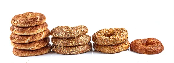 Turkish Bagel Simit Gevrek Turkish Traditional Sesame Bagels Simit Isolated — 图库照片