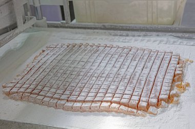 Türk Lokum Fabrikası. Köpüklü lokum ve Türk lokumu. Şekerleme fabrikası. Tatlı üretimi..