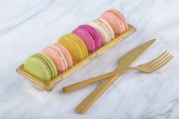 Sobremesa Macarons Coloridos Com Tons Pastel Vintage Fundo Macarons Francês — Fotografia de Stock