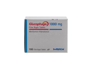 Istanbul, Turkey - December 12, 2022; glucophage (metformin) a medicine used to treat type 2 diabetes. Box of 1000 mg.
