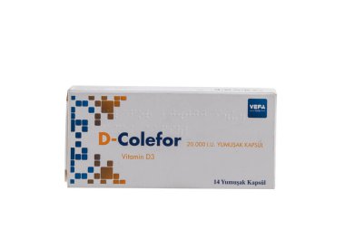 Istanbul, Turkey - December 12, 2022; D - Colefor, D vitamini kutusu. Vitamin D capsules. blister pack with vitamins. Pharmaceutical.