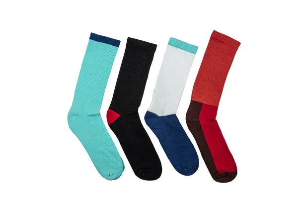 Bunte Socken Isoliert Auf Weißem Hintergrund Die Verschiedenen Farben Der — Stockfoto