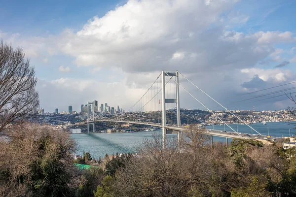 Панорамное Фото Стамбула Босфор Закат Облаками Стамбульском Ландшафте Ортой Мост — стоковое фото