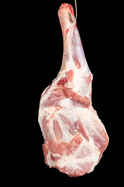 Raw Lamb Leg Black Background Fresh Raw Meat Uncooked Leg — Stock Photo, Image
