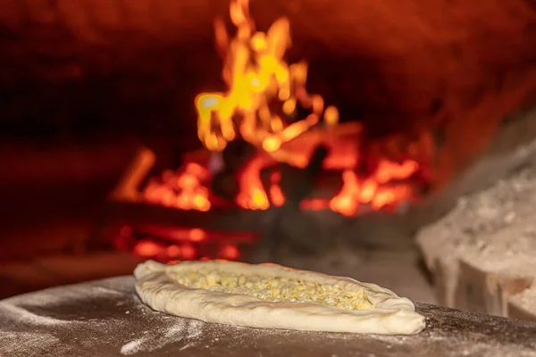 Cocina Turca Pan Pita Ladrillo Piedra Horno Llama Natural Sobre — Foto de Stock