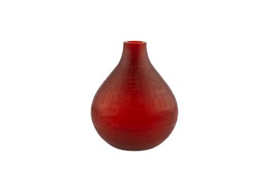 El yapımı cam vazolar. Beyaz arka planda izole edilmiş çeşitli el yapımı cam şişeler. Leke cam vazonun renkli ve düzenli tasarımı