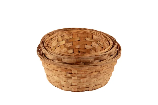 Stack Wicker Straw Osier Handmade Baskets Different Size Pattern Isolated — Stock Photo, Image