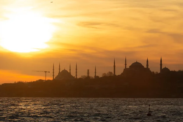 Paisagem Istambul Pôr Sol Sobre Silhueta Istambul Vista Hagia Sophia — Fotografia de Stock