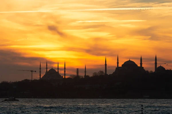 Istanbul Landscape Sunset Istanbul Silhouette View Hagia Sophia Blue Mosque — Stock Photo, Image