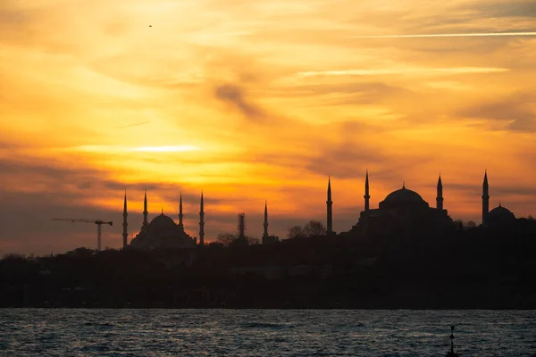 Istanbul Landscape Sunset Istanbul Silhouette View Hagia Sophia Blue Mosque — Stock Photo, Image