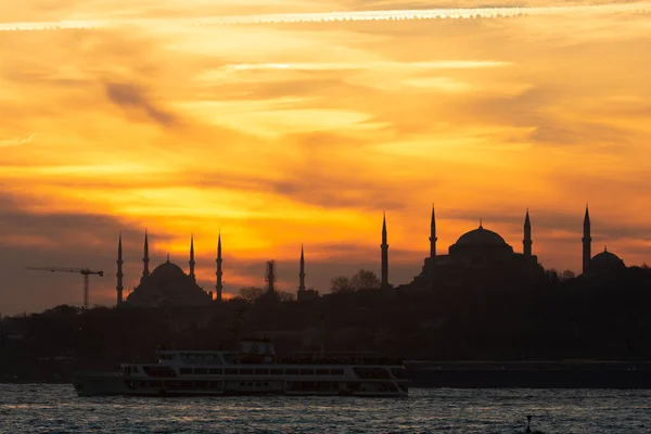 Paysage Istanbul Coucher Soleil Sur Istanbul Silhouette Vue Sur Hagia — Photo