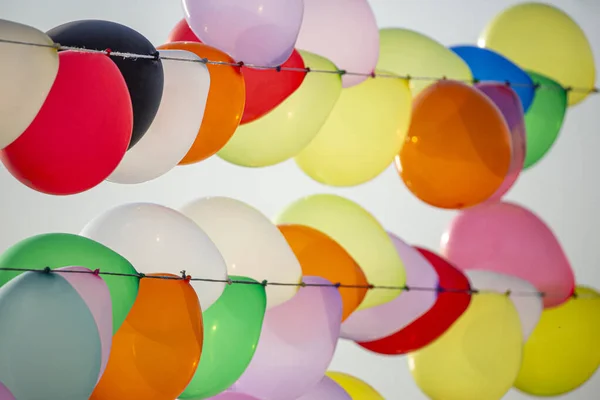 Parede Balões Coloridos Para Festa Carnaval Muitos Balões Coloridos Formando — Fotografia de Stock