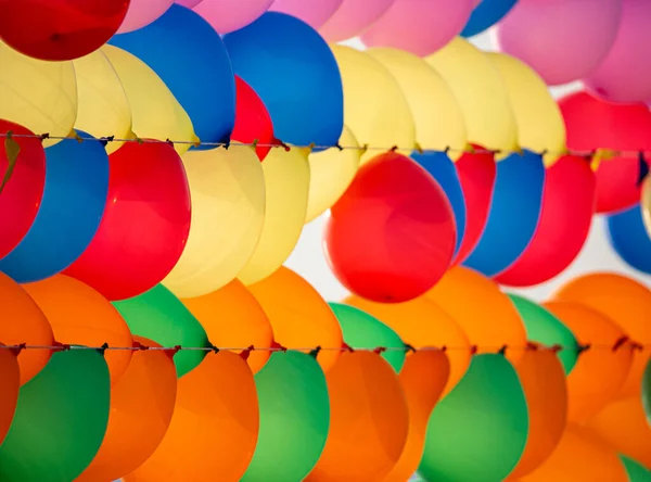 Parede Balões Coloridos Para Festa Carnaval Muitos Balões Coloridos Formando — Fotografia de Stock