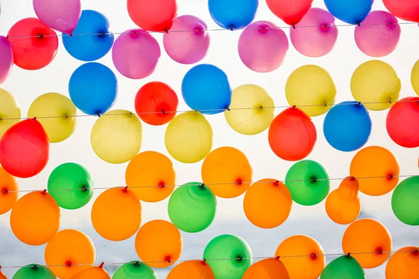 Mur Ballons Colorés Pour Fête Carnaval Nombreux Ballons Couleur Formant — Photo