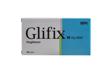 İstanbul, Türkiye - 18 Ocak 2022; Glifix 30 mg tip 2 diyabet ilacı. Şeker hastaları için ilaç.