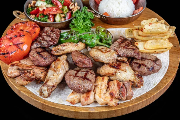 Turkish Cuisine Mixed Kebab Shish Kebab Shaverma Grilled Chicken Dishes — Stock Photo, Image