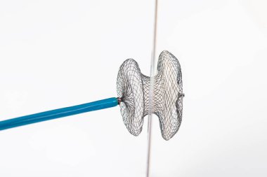 Atrial Septal Defekt. Devices for invasive cardiology procedures. Device for atrial septal defect closure on a white background. patent foramen ovale PFO closure device. 
