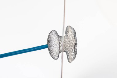 Atrial Septal Defekt. Devices for invasive cardiology procedures. Device for atrial septal defect closure on a white background. patent foramen ovale PFO closure device. 