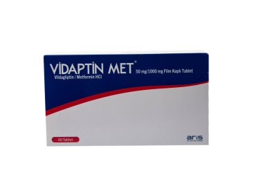 Istanbul, Turkey, 11 August 2022; A box of Vidaptin Med tablets manufactured by the pharmaceutical company Aris. Metformin is an oral treatment for type 2 Diabetes.