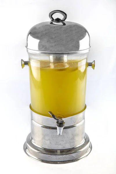 Homemade Lemonade Drink Fresh Fruit Beverage Dispenser Table Fruit Infused — Zdjęcie stockowe