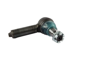 Tie rod end, steering tie rod end, car spare parts, isolated on white background. Tie rod end or ball joint, automotive part.