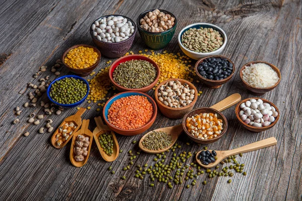 Vegan Protein Source Various Assortment Legumes Lentils Chickpea Beans Assortment — Stock Photo, Image