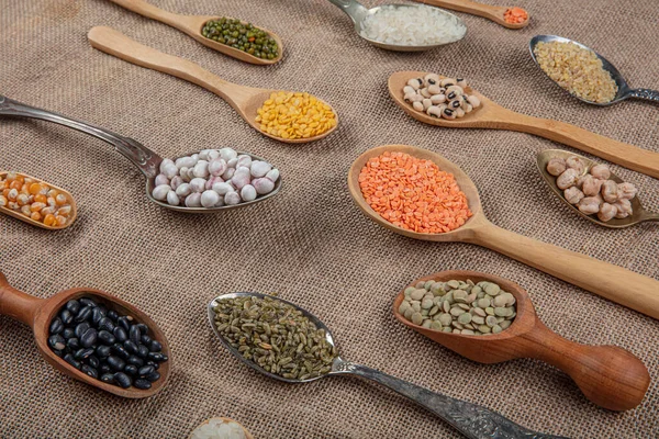 Vegan Protein Source Various Kinds Legumes Lentils Chickpeas Beans Different — Stock Photo, Image