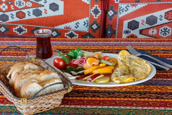 Assiette Table Petit Déjeuner Turque Traditionnelle Petit Déjeuner Tartiné Petit — Photo