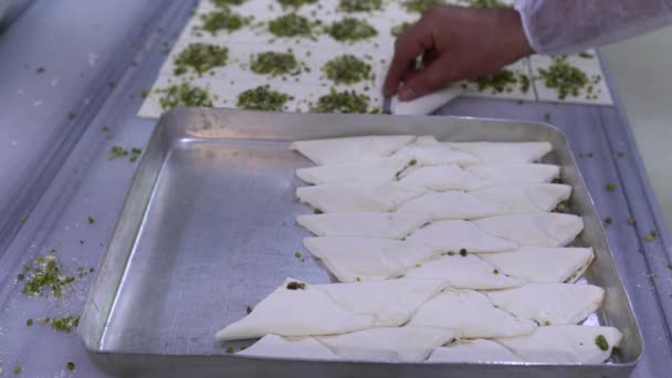 Chef Sta Facendo Noce Baklava Baklava Fasi Preparazione Dessert Capo — Video Stock