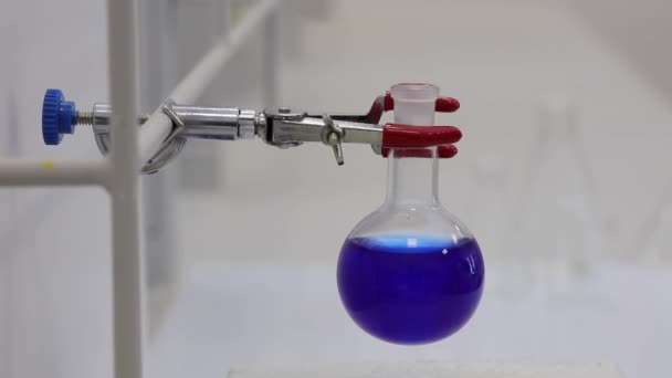 Смешивание Цветного Раствора Магнитным Мешалкой Формирование Химической Реакции Видео — стоковое видео