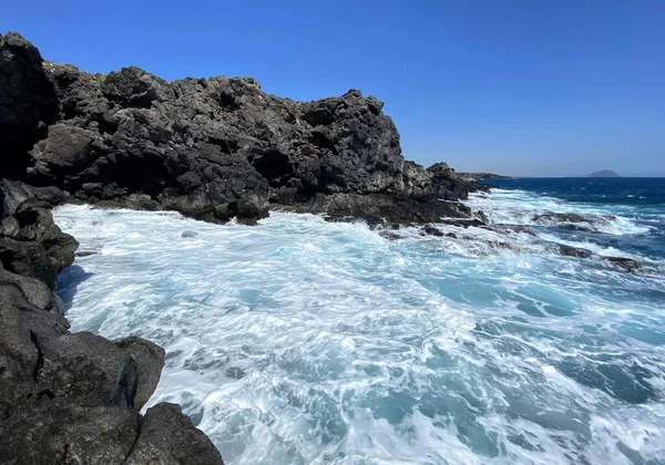 Foto Det Blå Ville Atlanterhavet Bølgene Der Fra Kysten Kanariøyene – stockfoto